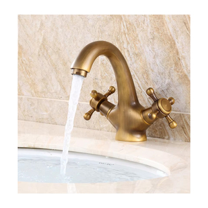 Solid Brass Modern Ceramic Brushed Deck Mounted Metered Bathroom Basin Mixer Tap Double Handle Faucet Single Hole Control