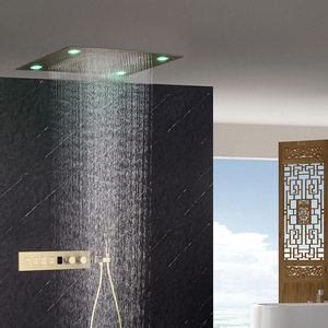 Modern Brushed Gold Concealed Rain Shower Set Button Control