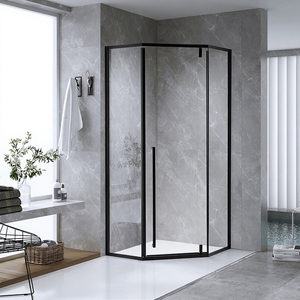Super Slim Aluminium Frame Diamond Shape Glass Black Bathroom Cabin Pivot Hinge Shower Enclosure