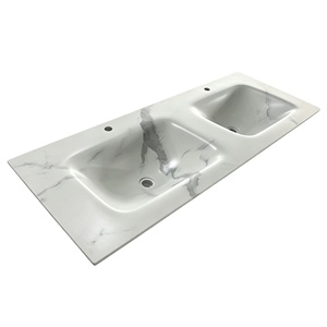 Custom Calacatta White Marble Look Sintered Stone Wall Hung Double Basin
