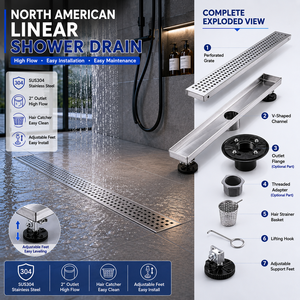 304 Stainless Steel Customizable American Style Long Linear Floor Drain Anti-odor Large Flow Shower Drain for Bathroom Hotel