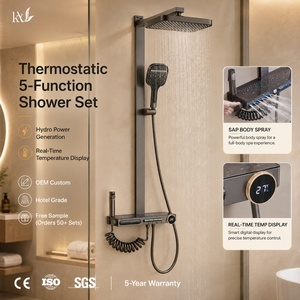 Solid Brass Thermostatic Digital Display Piano Key Rainfall Waist Massage Shower Set