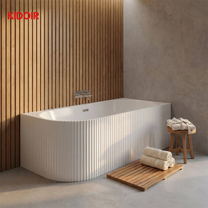 Kidoir Acrylic Freestanding Soaking Bathtub Fluted Textured Exterior Luxury Spa Style Wholesale OEM Available for Bathroom