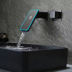FEIDU Luxury Brass Modern Faucet Bathroom Mixer Tap Digital Single Handle Vanity Faucet Waterfall Wall-Mounted Basin Ceramic