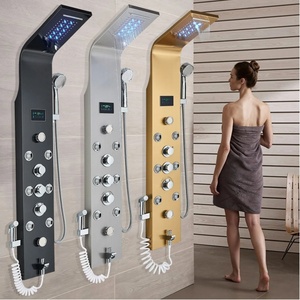 Modern Luxury 304 Stainless Steel Rain Shower Panel Digital Display Massage Body Jets