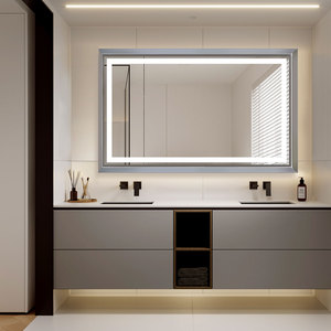 Hotel Decor Led Bathroom Mirror Lights Touch Switch Sensor Waterproof Defogger Rectangular Smart Mirror Modern Metal Frame