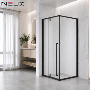 Modern Bathroom Corner Black Aluminum Framed Pivot Tempered Glass Soft Closing Side Sliding Shower Enclosures