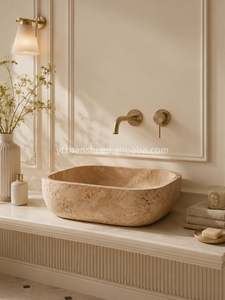 Natural Modern Travertine Marble Rectangle Countertop Wash Sink