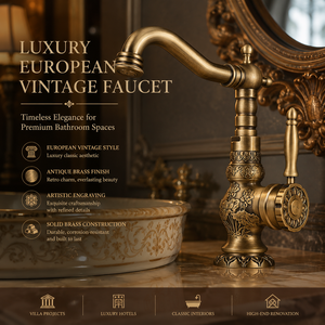 Luxury European Vintage Brass Bathroom Faucet Antique Brass Basin Mixer Tap for Classic Bathroom Projects